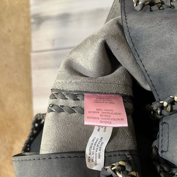 Shoulder Bag  Faux Suede Charcoal Gray with Chain Braided Straps and Details - Picture 7 of 7